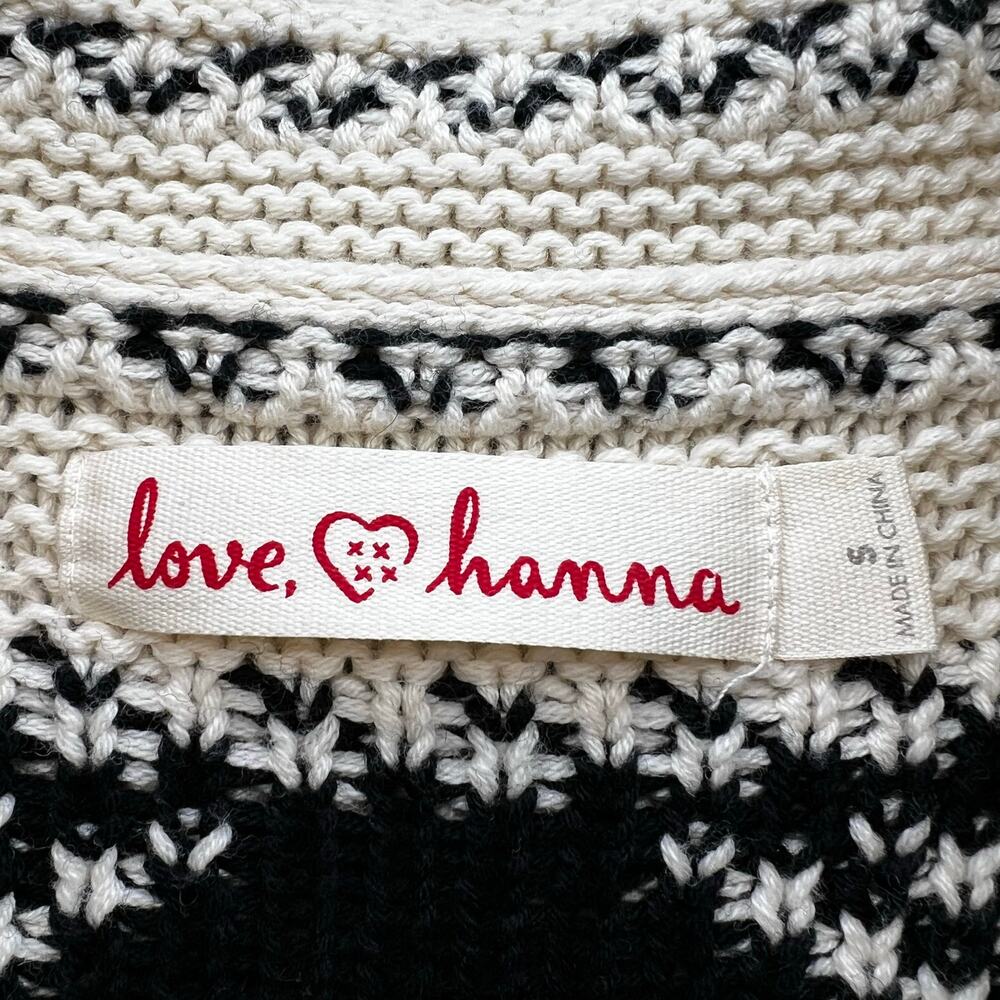 Love, Hannah Sweater Women's S Beige Black Cardigan Fir-Isle Merino Wool Cozy - Picture 5 of 9